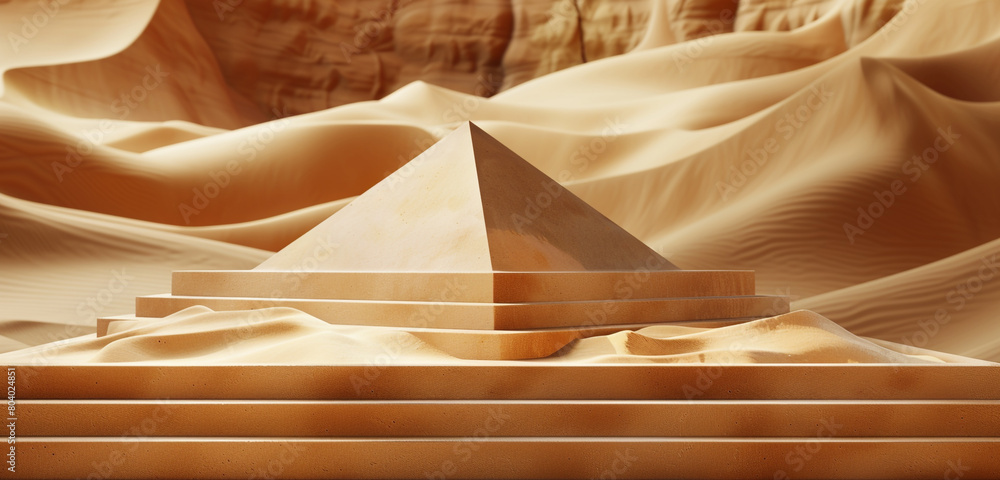 Contemporary product display background in sandy brown with a pyramid platform, ideal for a wide range of products. Contemporary product display background in sandy brown with a pyramid platform, ideal for a wide range of products.