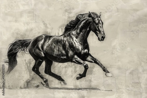 Horse against a lone, white background. Generative Ai