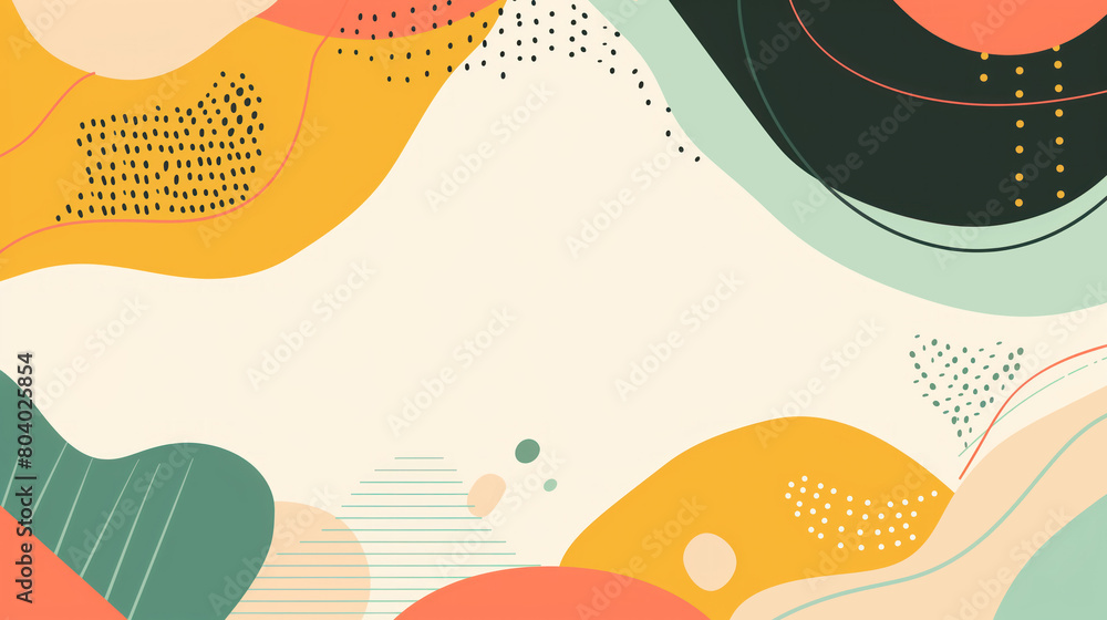 Abstract background with a lot of dots and lines. Green, yellow and blue colors. Flat style, Memphis, minimalism. Background design for poster, invitation, website, presentation with place for text Abstract background with a lot of dots and lines. Green, yellow and blue colors. Flat style, Memphis, minimalism. Background design for poster, invitation, website, presentation with place for text