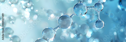 Dynamic Water Molecules, Sky-Blue & Silver, Scientific concept background, Science or medical background with molecules, abstract structure of molecule or atom model, molecule 3d render background