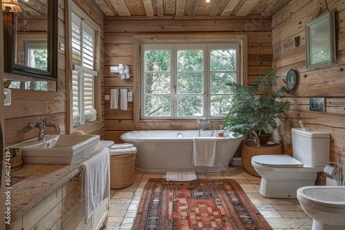 Modern bathroom in a wooden house