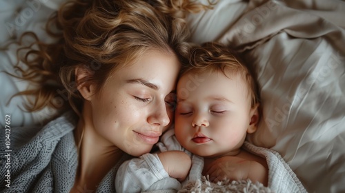 A tender photo of a mother and child in pastel colors