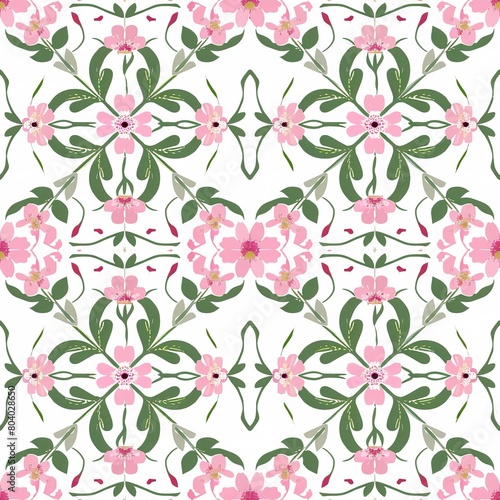 Pink Summer Flowers in a Symmetrical Pattern Print