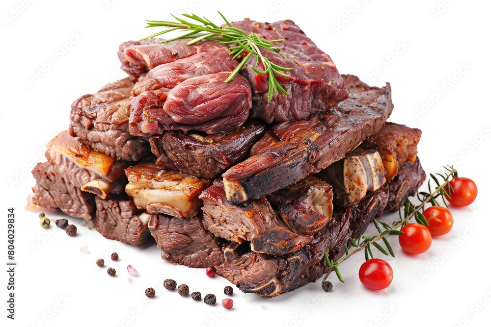 Indian cuisine picture of a beef stack isolated on a white backdrop. Generative Ai