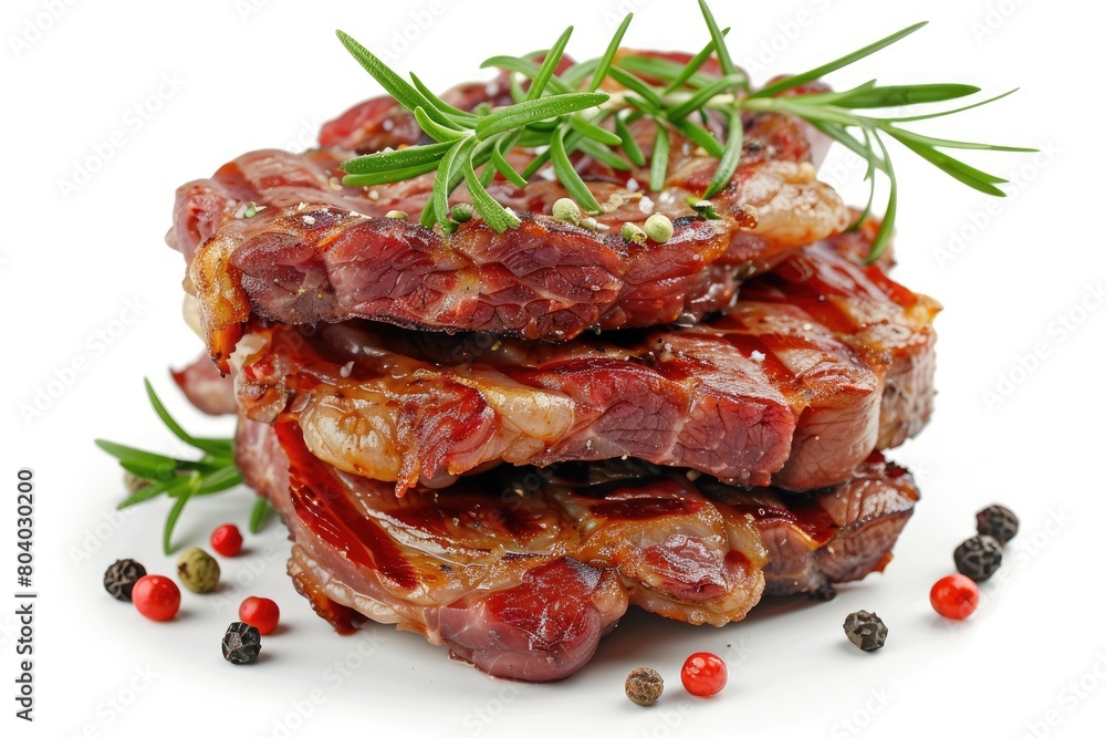 Indian cuisine picture of a beef stack isolated on a white backdrop. Generative Ai