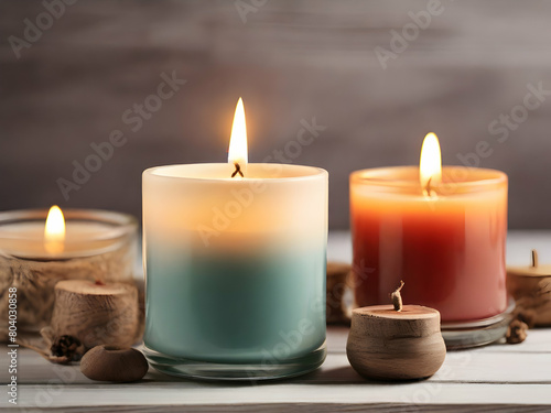 three burning candles on a dark background Ai generative 