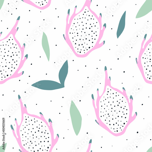 Abstract dragon fruit seamless pattern. Illustration for kitchen decor, health care products, fabric, textile design