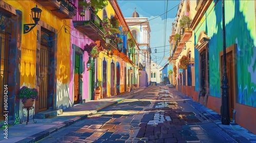 Street in Old Town Colorful Painting Atlixco Puebla photo