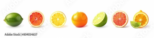 set variation of lime fruit on white background