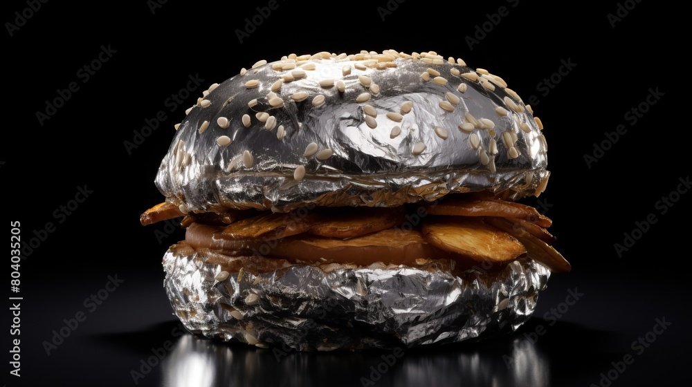 Burger covered in silver on a dark backgrounds