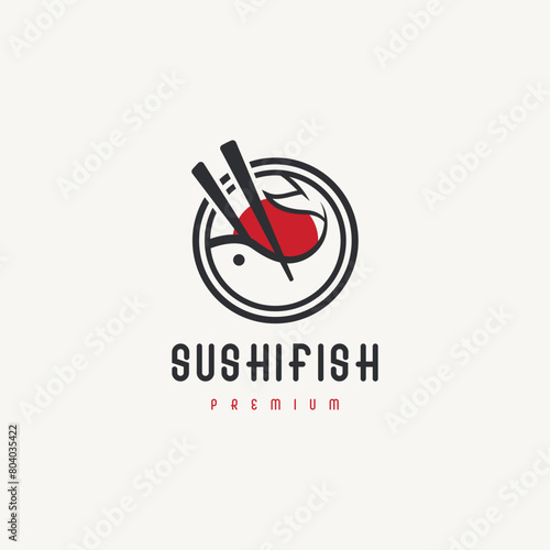 Sushi fish logo design with bowl and chopsticks