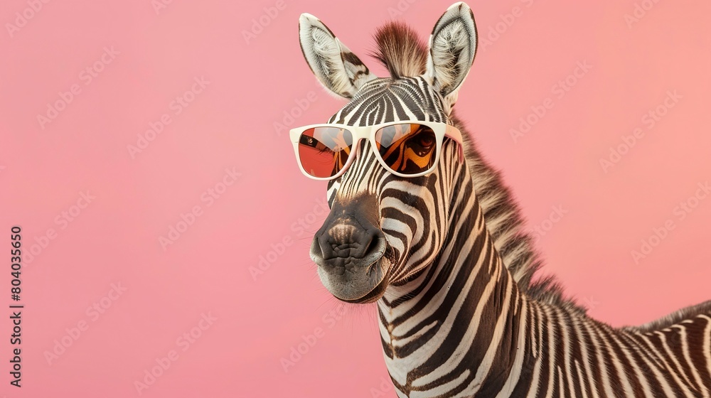 creative animal concept. A Surreal Encounter A Zebra Adorned in Sunglasses, Emerging from a Dreamlike Pastel Landscape creative animal concept. A Surreal Encounter A Zebra Adorned in Sunglasses, Emerging from a Dreamlike Pastel Landscape