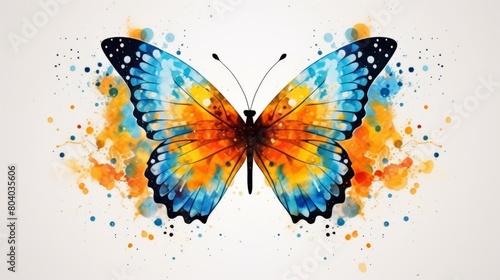 Butterfly watercolor with splash isolated on whites