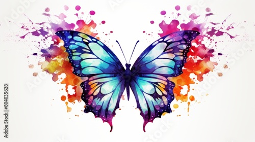 Butterfly watercolor with splash isolated on whites