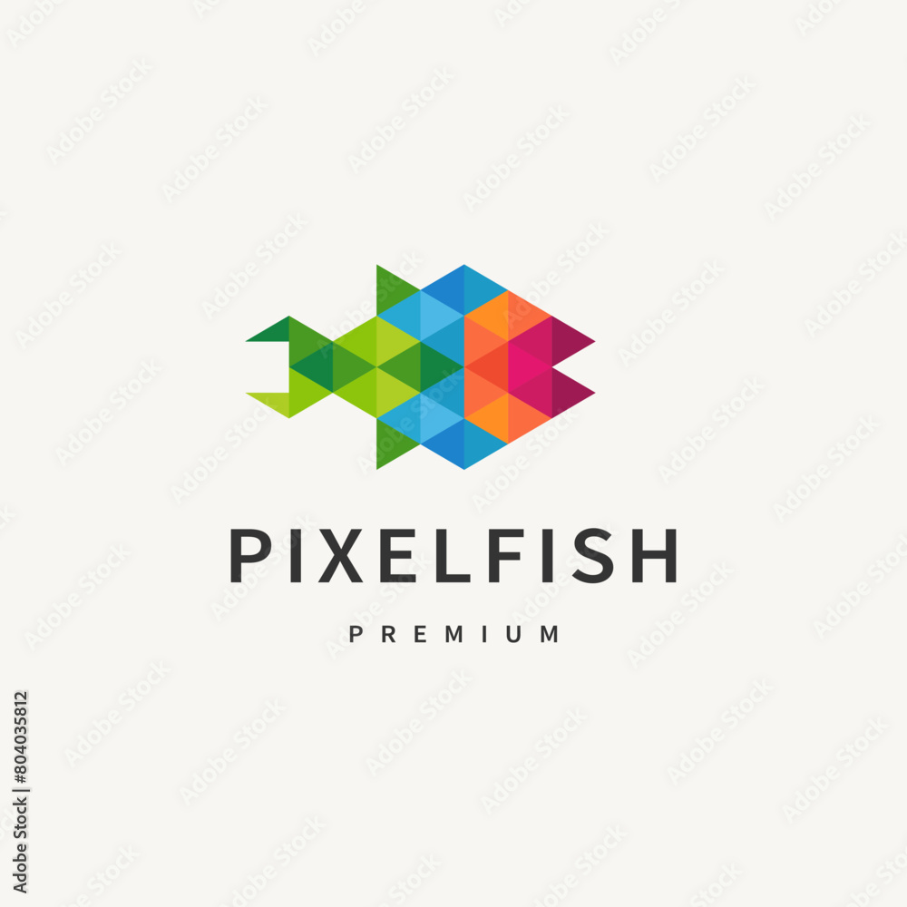 abstract fish logo design with colorful pixel triangle illustration abstract fish logo design with colorful pixel triangle illustration