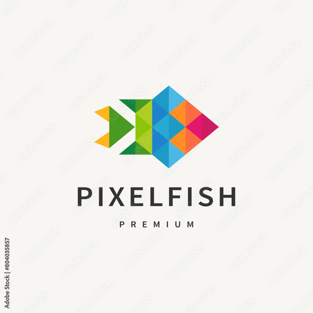 abstract fish logo design with colorful pixel triangle illustration 2