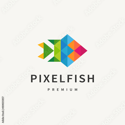 abstract fish logo design with colorful pixel triangle illustration 2