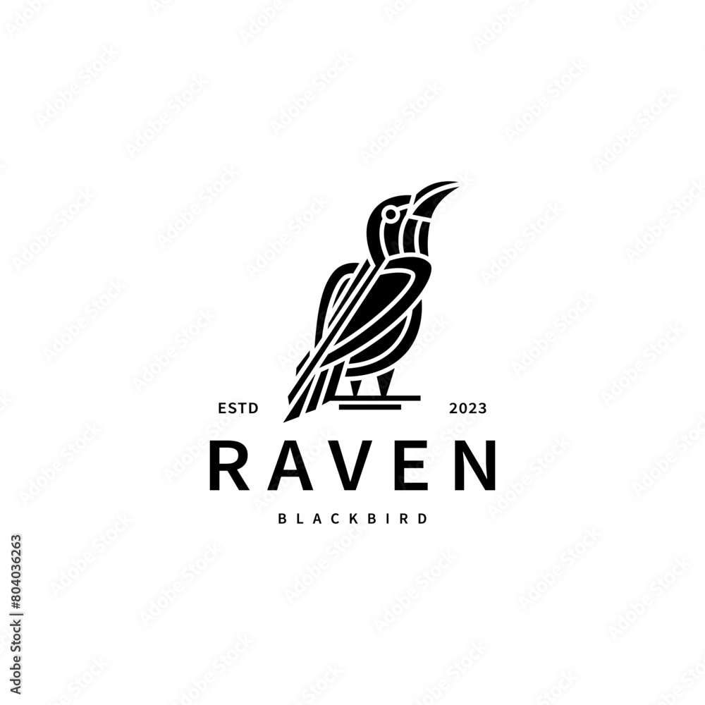 Obraz premium black bird raven logo design illustration