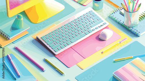 Color palettes PC keyboard and notebooks on light background