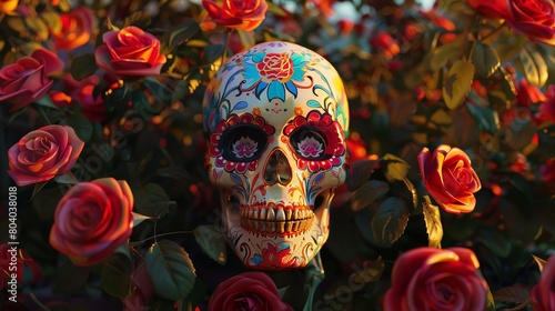 Traditional Mexican Image of a Painted Skull on Display