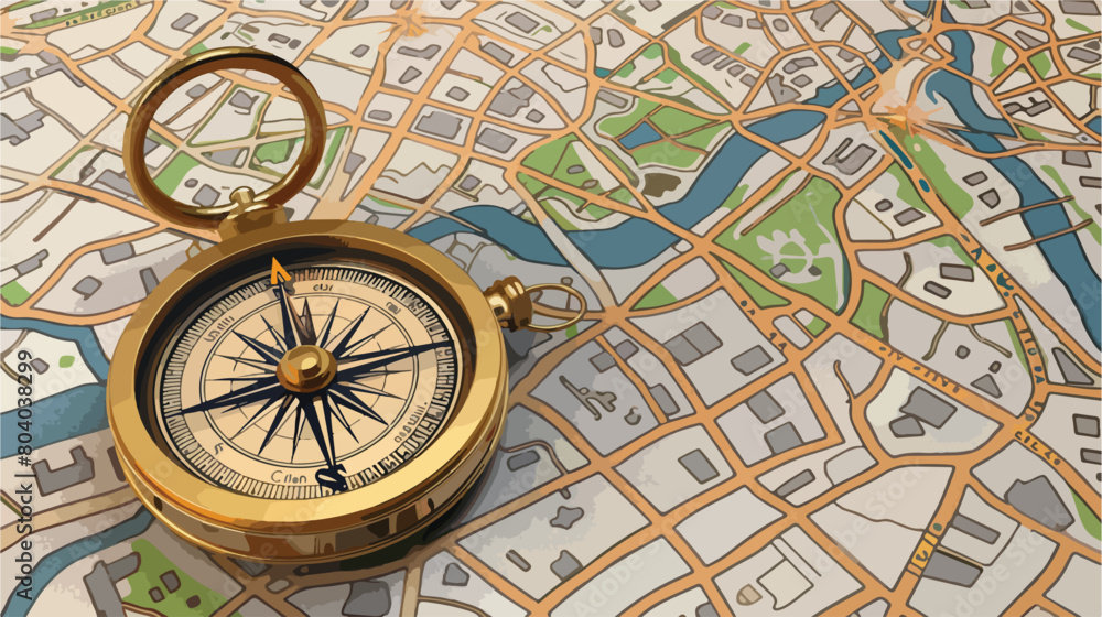 Compass on city map Vector style vector design illustration