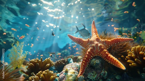 Tropical Underwater Starfish on a Coral Reef