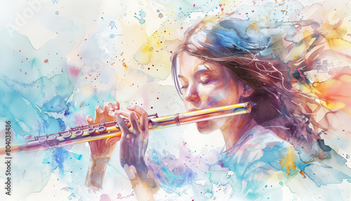 A woman is playing a flute in a painting