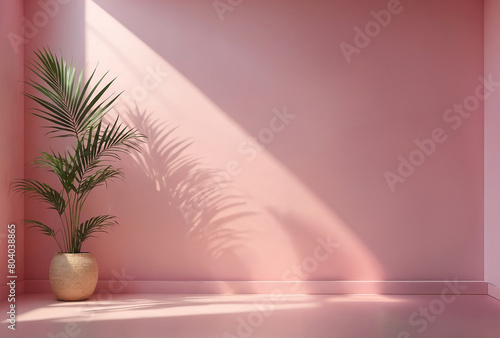 empty pink room with sun shades on wall interior of a tropical resort with copy space