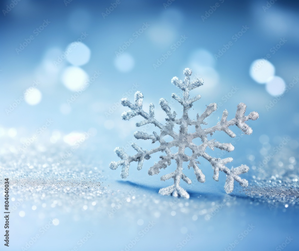 Sparkling Silver Snowflake on Glittering Blue Winter Background Sparkling Silver Snowflake on Glittering Blue Winter Background
