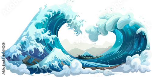 cartoon illustration of big wave isolated on white background