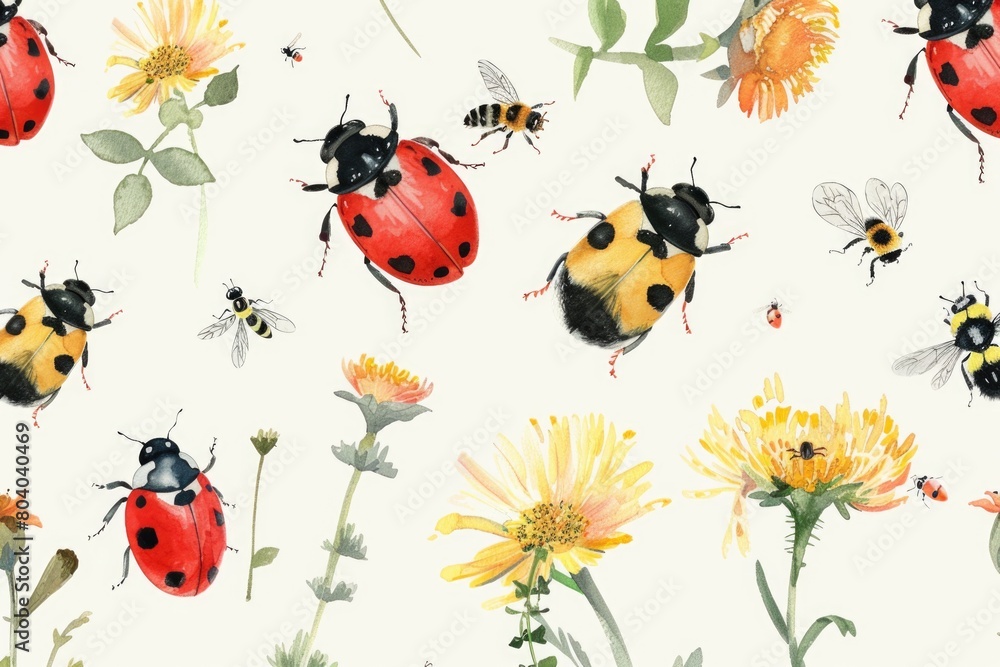 Pattern of ladybugs and bees, versatile for multiple uses