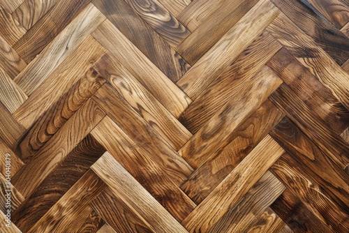Close up of a wooden floor with a herringbone pattern. Suitable for interior design projects