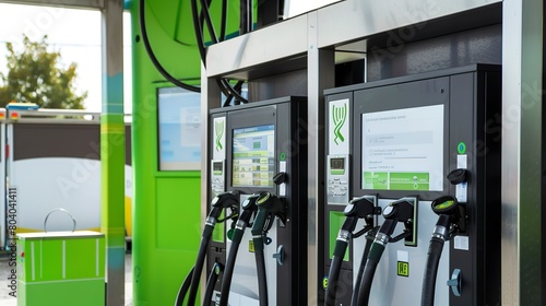 Detailed view of alternative fuel options displayed at a fuel station, including ethanol, biodiesel, and compressed natural gas.  photo