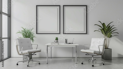 Frame mockup, modern office interior, 3d render © woojooo