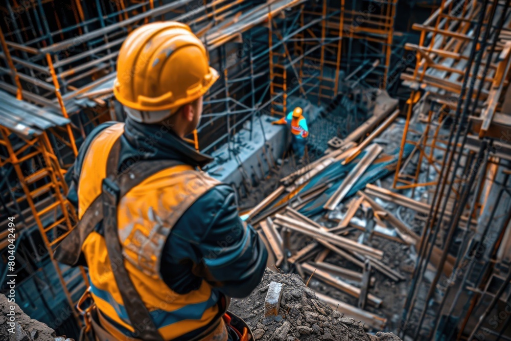 A man in a hard hat standing on a construction site. Perfect for construction industry projects A man in a hard hat standing on a construction site. Perfect for construction industry projects