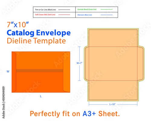 Catalog Envelope W 7, L 10 Inches Dieline Template