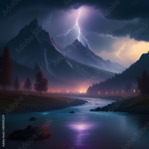 night view mountain thundering drakness environment view photo