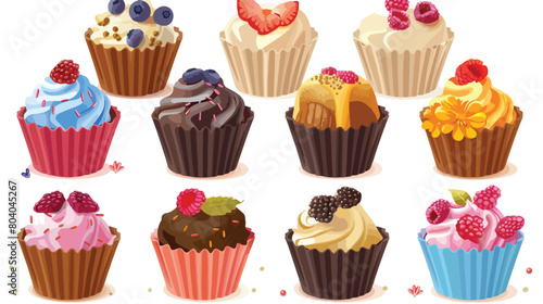 Muffin baking cups with products on white background