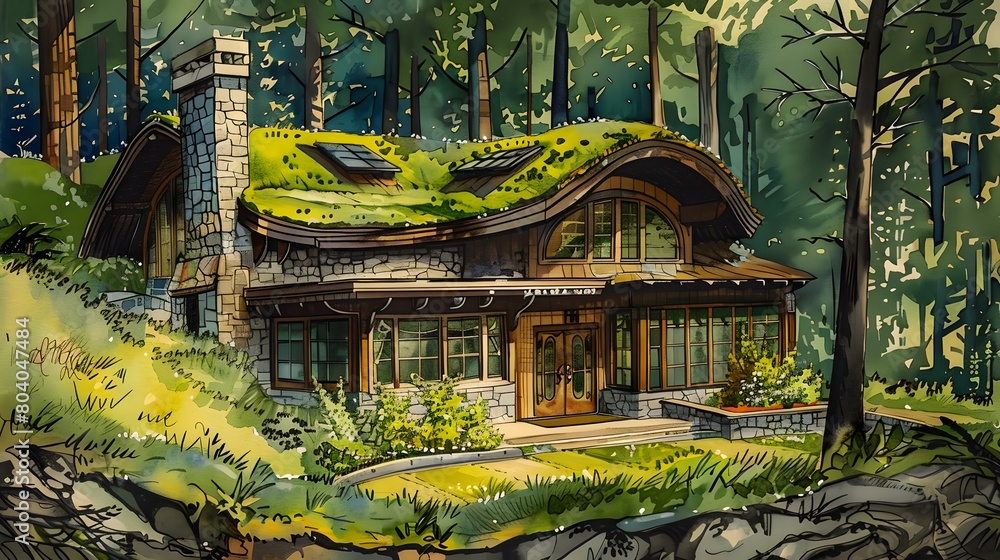 Obraz premium Energy-Efficient Home in Harmony with Environment Featuring Modern and Sustainable Design