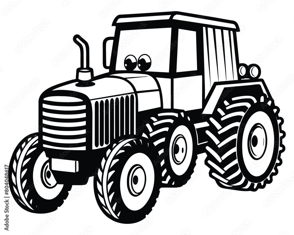 Hand Drawn Tractor for Farm on White Background