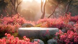 Secret Garden Tranquility: Pink Flowers at Golden Hour