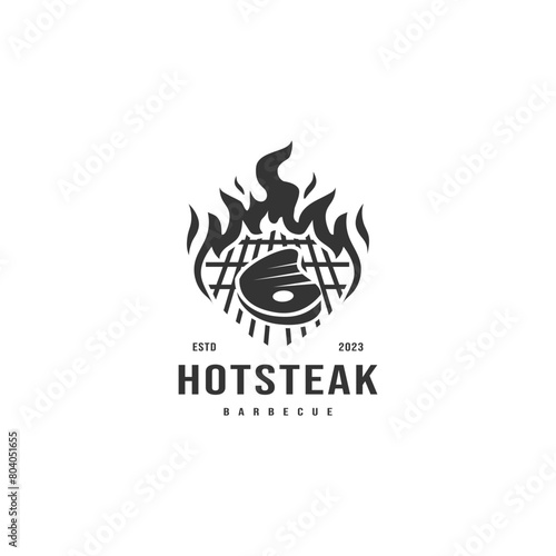 barbeque hot steak vintage logo design 2