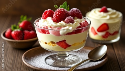  Delicious dessert with strawberries and whipped cream