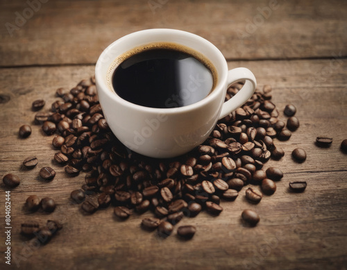 I chicchi di caffè sono come note di una melodia, circondano la tazzina creando armonia nel mattino.