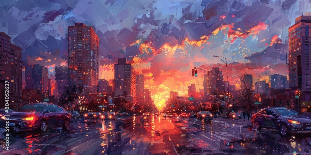 Fototapeta premium City center at dusk