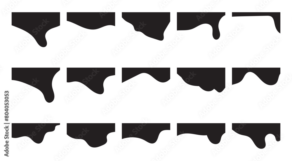 Website border and header set with drops, waves, organic and geometric shapes in black colour. Isolated vector template for website, app, poster, banner. On white background in eps 10. Website border and header set with drops, waves, organic and geometric shapes in black colour. Isolated vector template for website, app, poster, banner. On white background in eps 10.