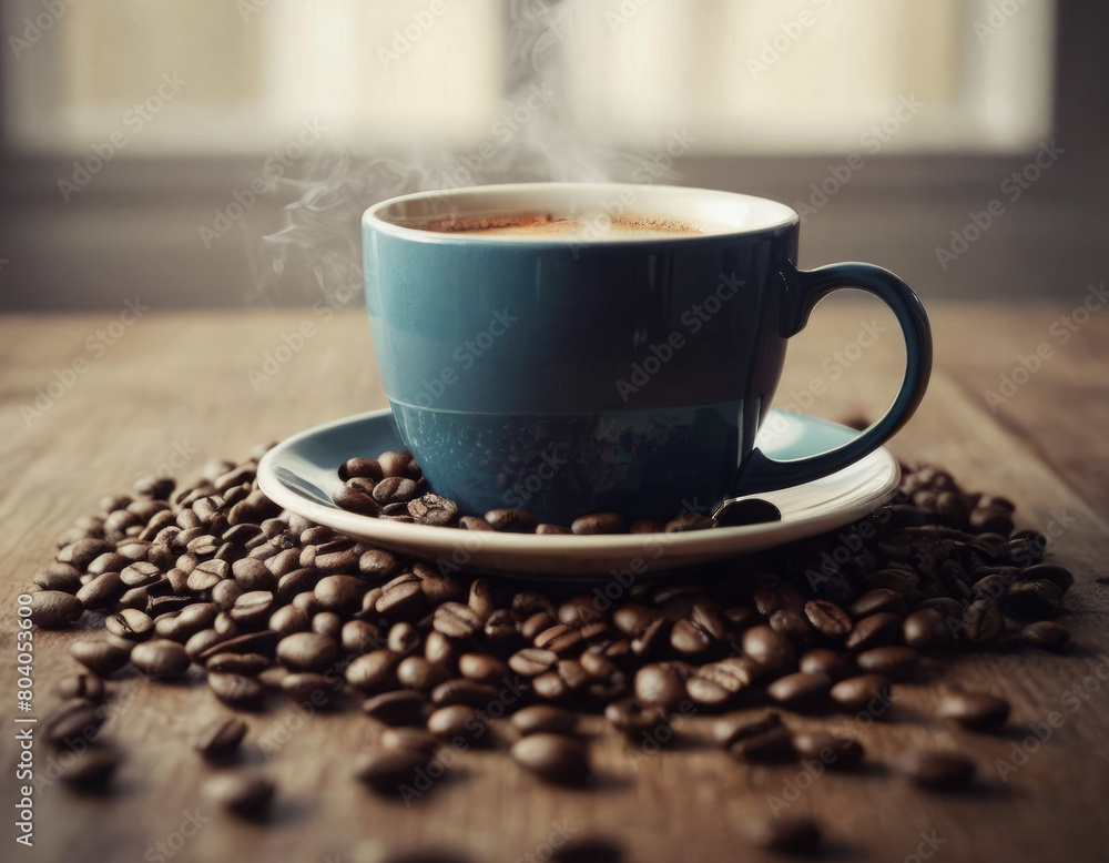 I chicchi di caffè, custodi del segreto dell'energia, circondano la tazzina come guardiani del mattino. I chicchi di caffè, custodi del segreto dell'energia, circondano la tazzina come guardiani del mattino.
