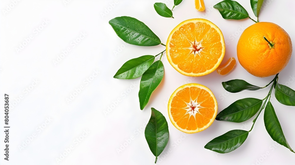 Assortment of Vibrant Citrus Fruits with Fresh Leaves on White Background Assortment of Vibrant Citrus Fruits with Fresh Leaves on White Background