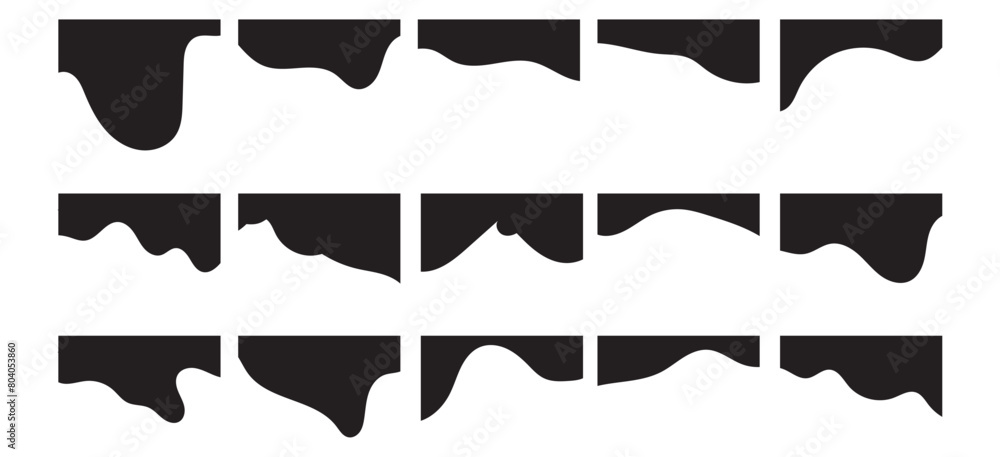 Website border and header set with drops, waves, organic and geometric shapes in black colour. Isolated vector template for website, app, poster, banner. On white background in eps 10. Website border and header set with drops, waves, organic and geometric shapes in black colour. Isolated vector template for website, app, poster, banner. On white background in eps 10.