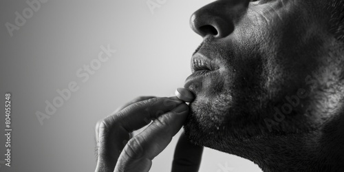 A man is brushing his teeth. Suitable for dental health concept © Ева Поликарпова